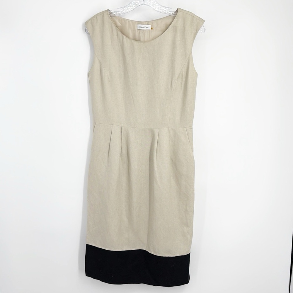 Calvin Klein Colorblock Sheath Dress Black and Tan size 6